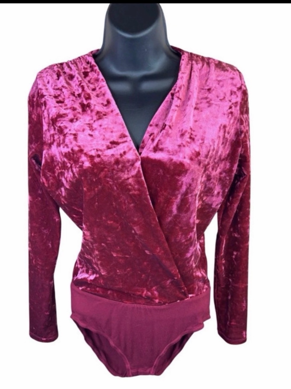 Altard State Womens Cranberry Crushed Velvet Wrap Bodysuit Mesh Back Size Small